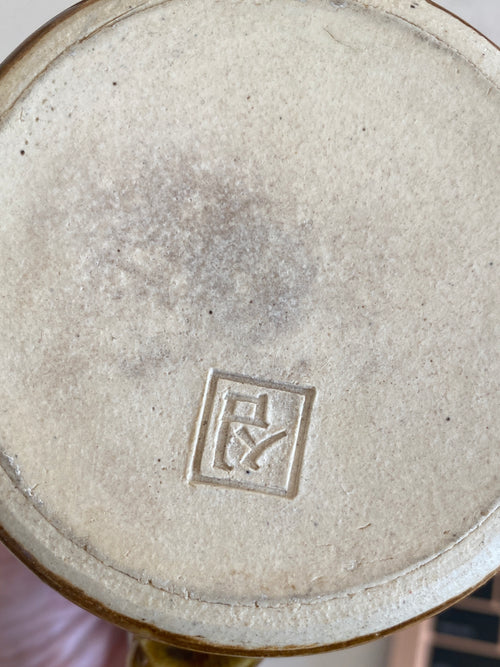 Vintage 1970's -Rowe Pottery Works Hand Thrown Stoneware Mug - Blue Drip Glaze - Coastal