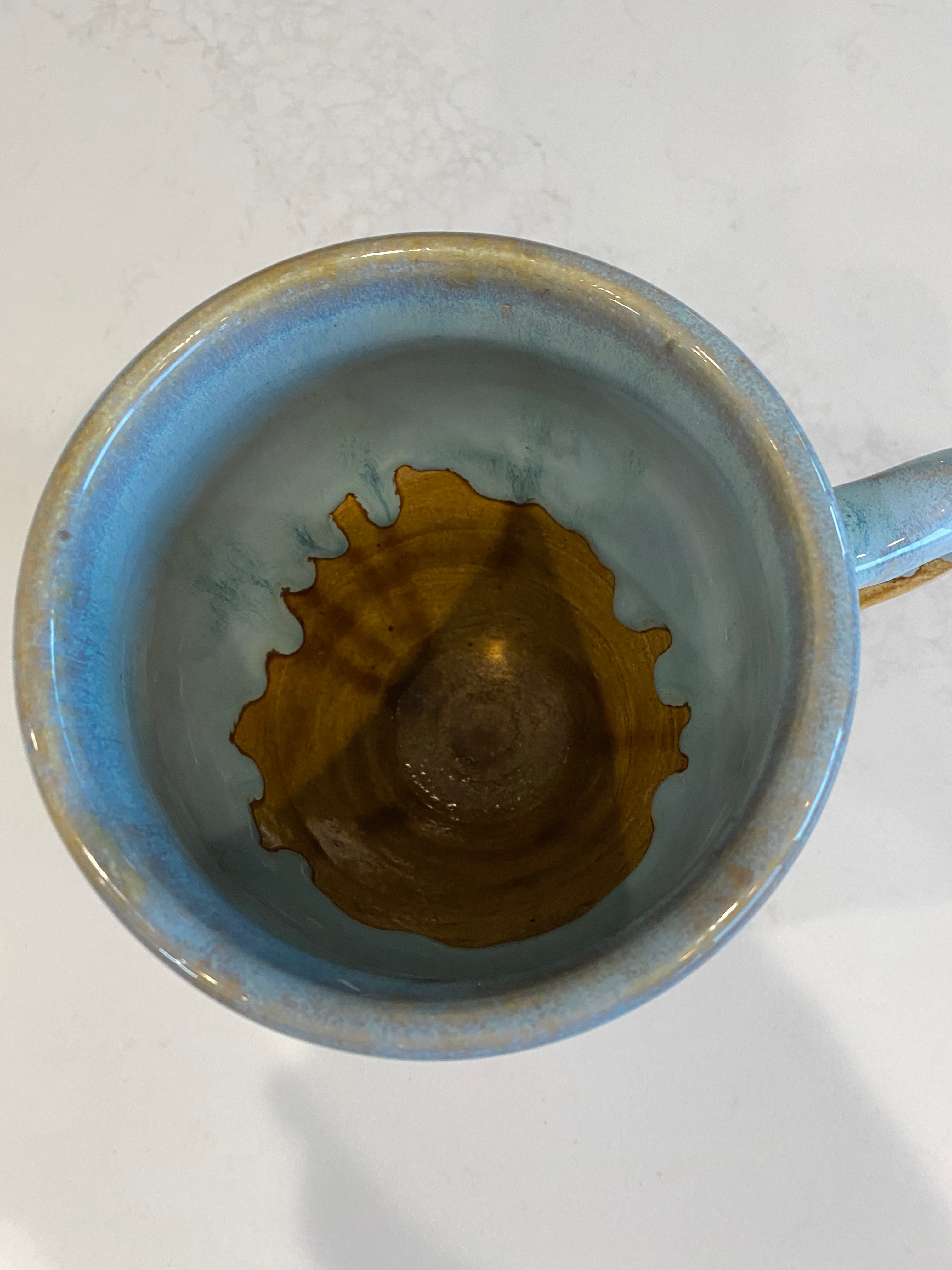 Vintage 1970's -Rowe Pottery Works Hand Thrown Stoneware Mug - Blue Drip Glaze - Coastal